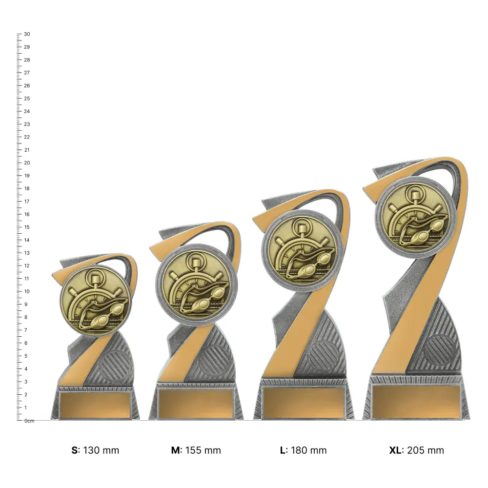 Swim Arclight Gold trophies next to ruler Swim Arclight Gold trophies next to ruler