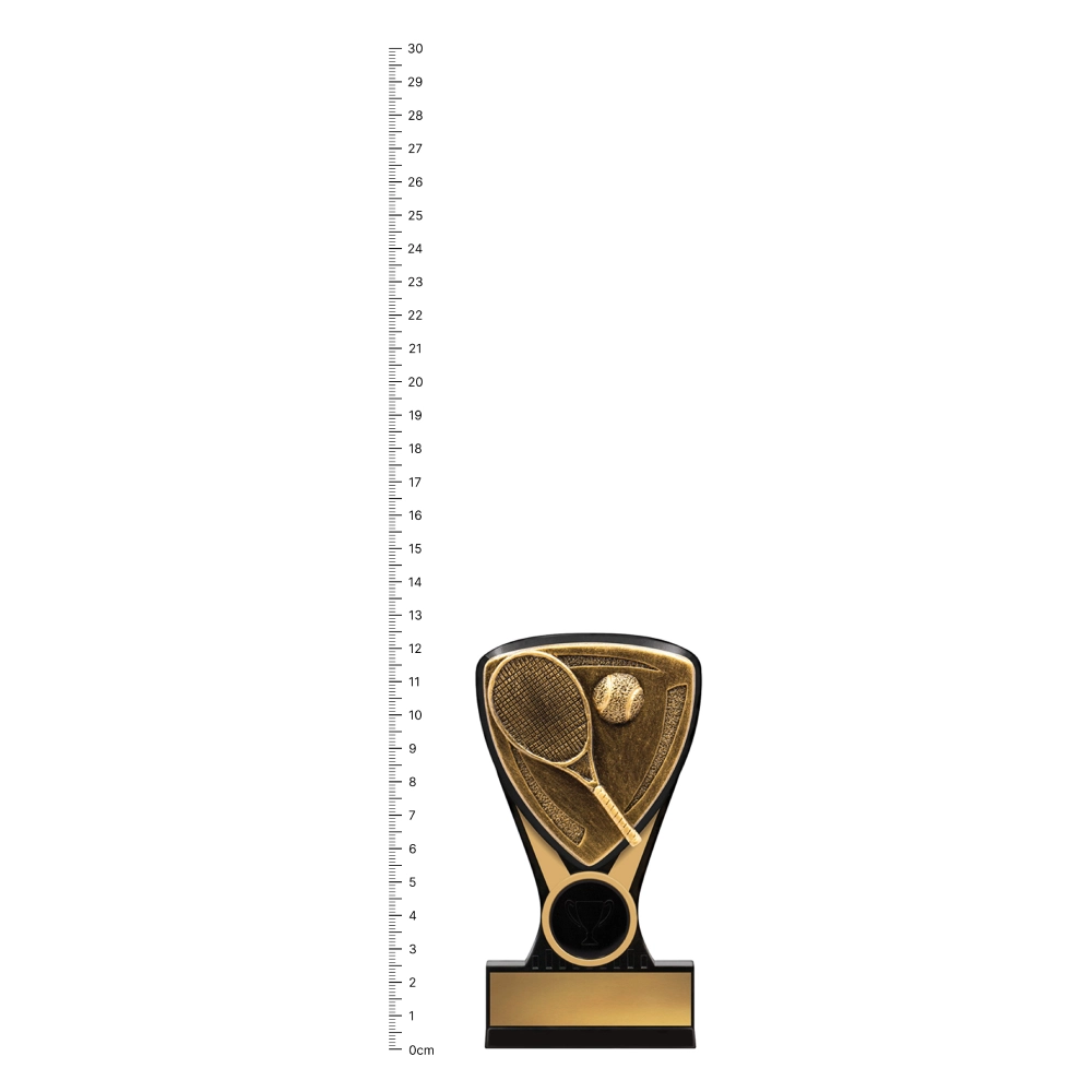 Tennis Nova Mini trophy next to ruler