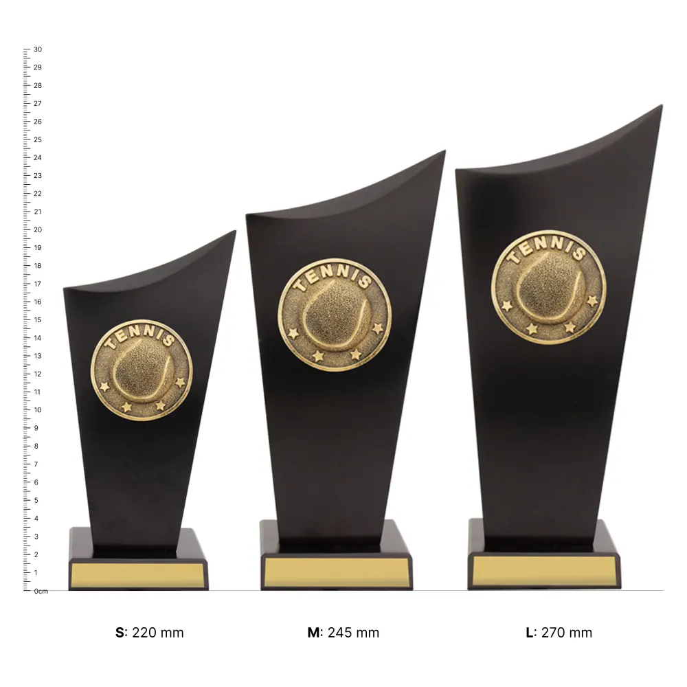 Tennis Spartan Crest Tennis Spartan Crest trophies next to ruler