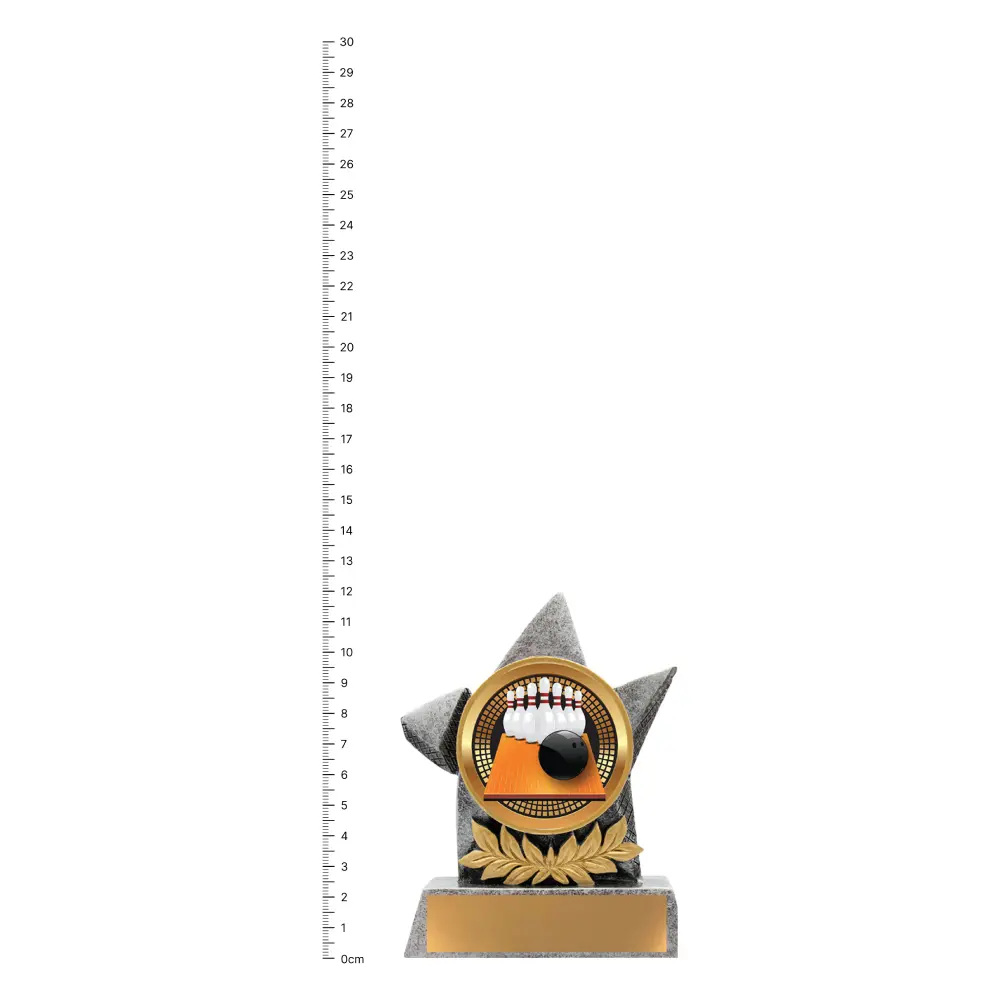 Tenpin Argo trophy next to ruler Tenpin Argo trophy next to ruler
