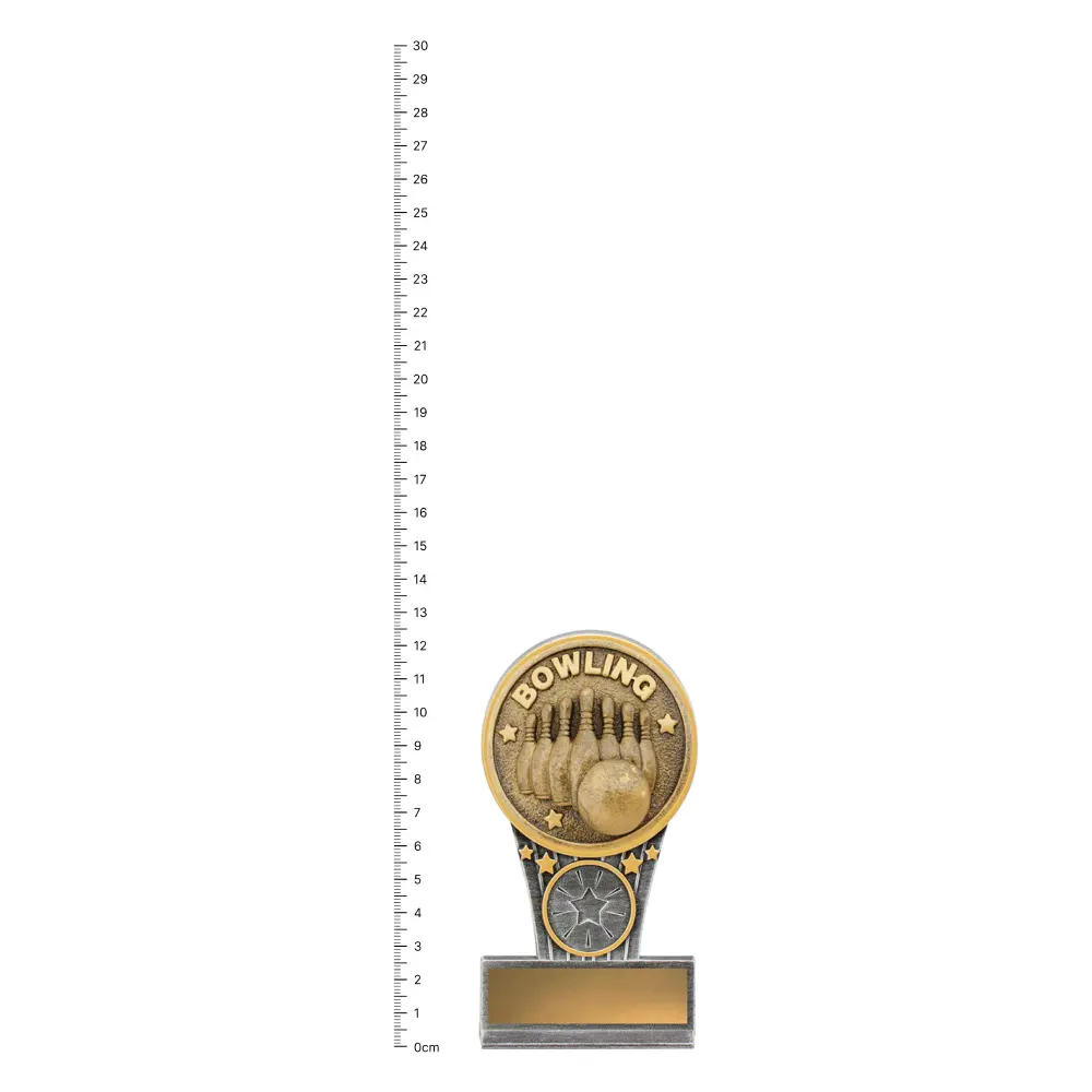 Tenpin Mini IKON trophy next to ruler Tenpin Mini IKON trophy next to ruler