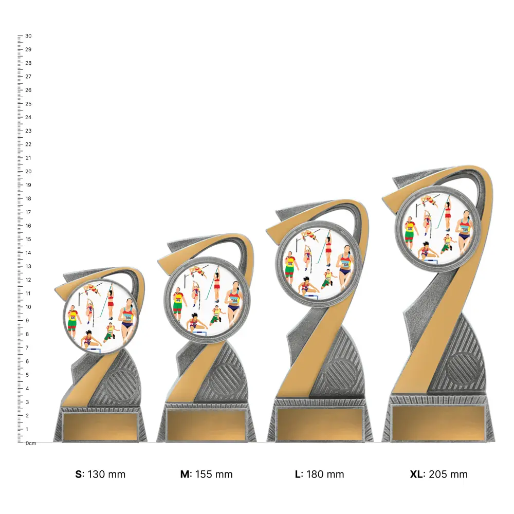 Track & Field Arclight Colour trophies next to ruler Track & Field Arclight Colour trophies next to ruler