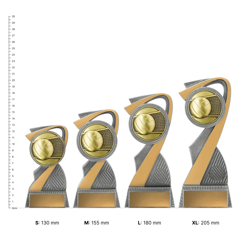 Volleyball Arclight Gold trophies next to ruler