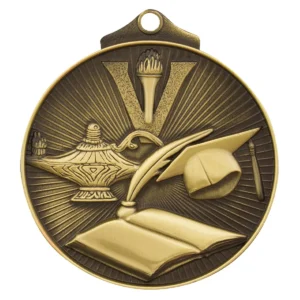 Gold academic medal with metal construction