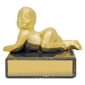 Gold baby trophy with plastic / marble construction