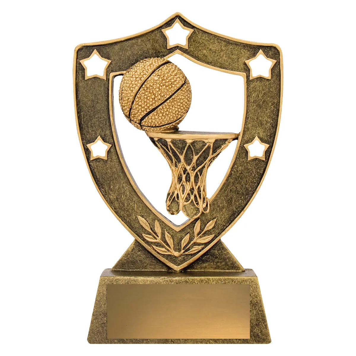 Gold basketball gold shield with resin construction
