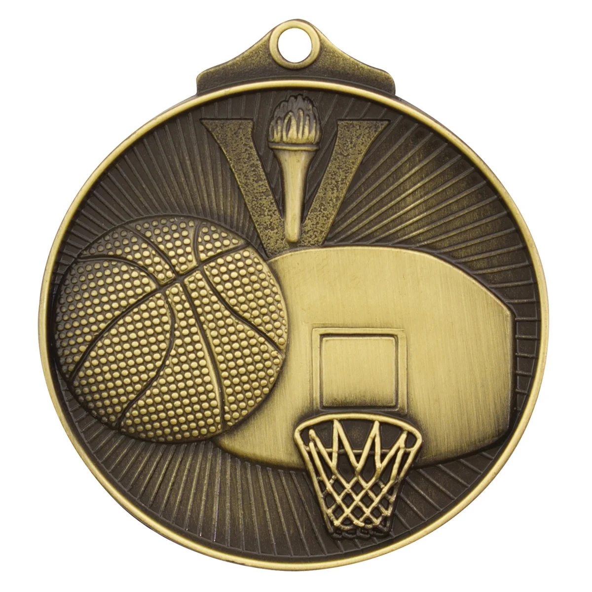 md907g-gold Gold basketball medal with metal construction