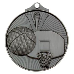 Silver basketball medal with metal construction