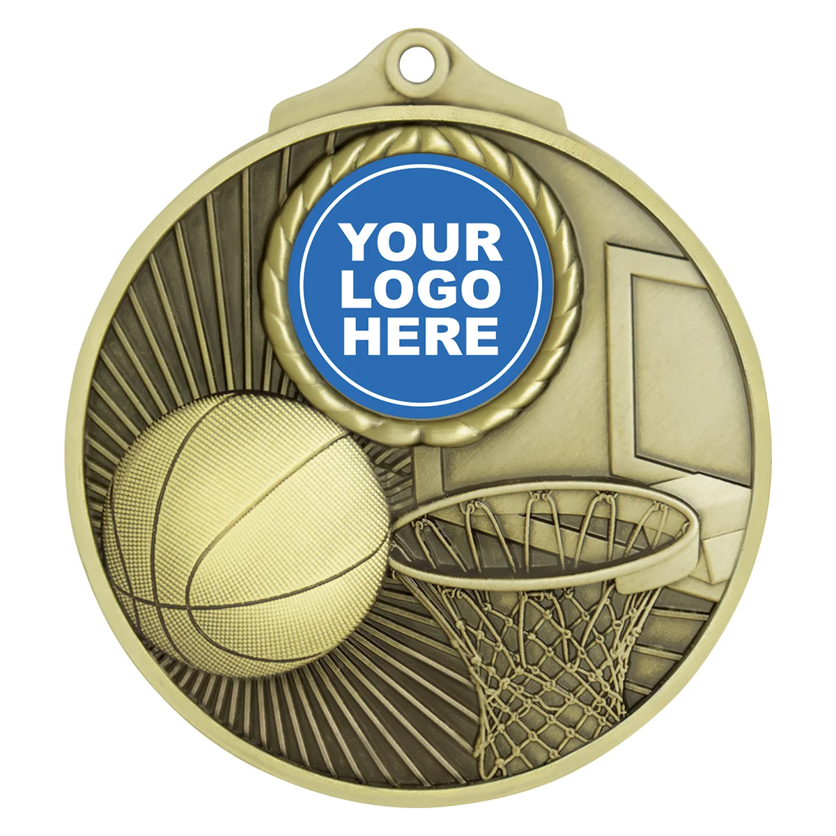 mz134g-gold Gold basketball summit medal with metal construction