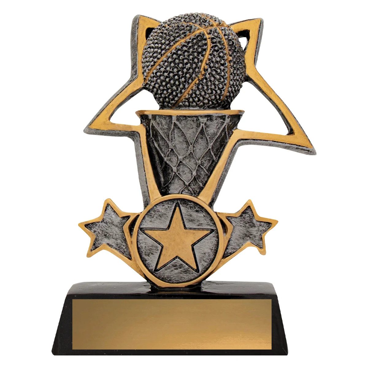 12434s-silver Silver basketball tri-star with resin construction