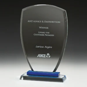 Blue blue shield award with glass construction