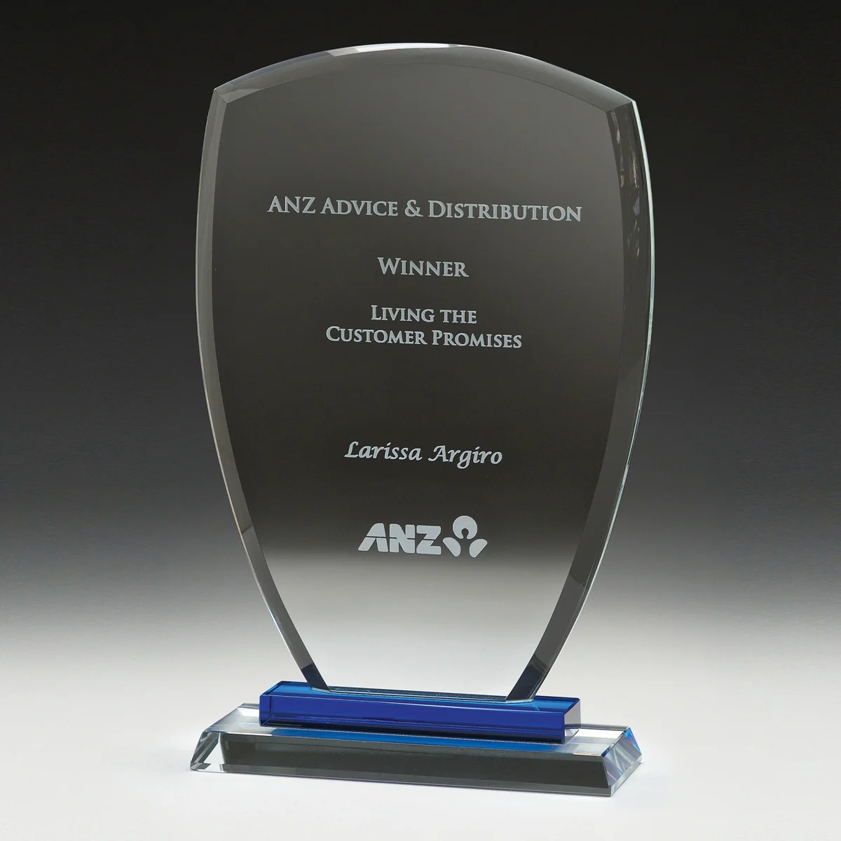 Blue blue shield award with glass construction