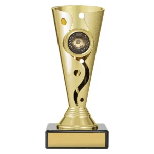 Gold carnival cup - football / soccer with plastic / marble construction