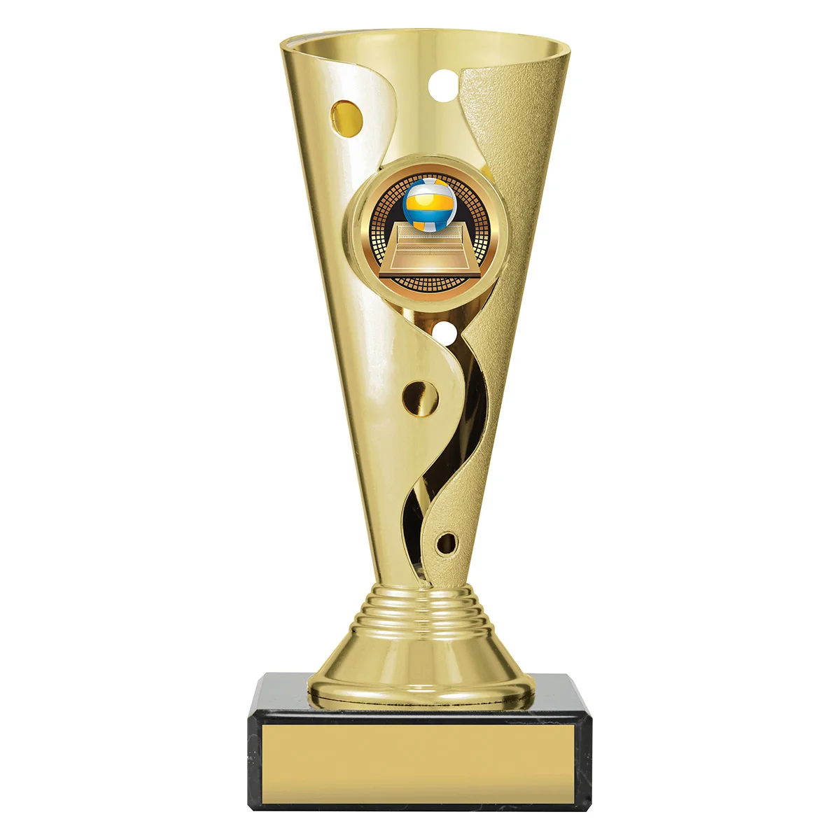 Gold carnival cup - volleyball with plastic / marble construction