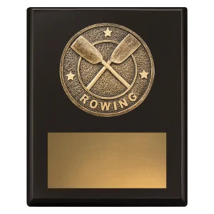 Black challenge plaque - rowing with timber construction
