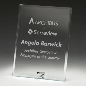 Clear glass plaque with glass construction