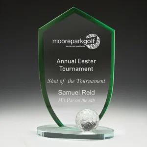 Green club champion award with glass construction