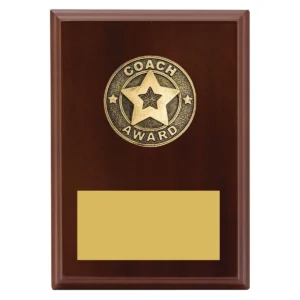 Walnut coach award plaque with timber construction