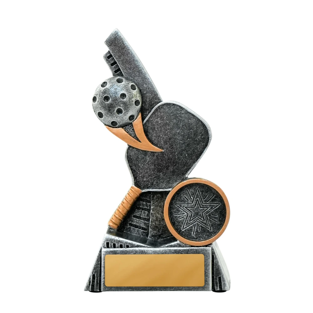 corfu series pickleball trophy small small pickleball trophy featuring paddle and ball design with a textured finish and customisable nameplate.