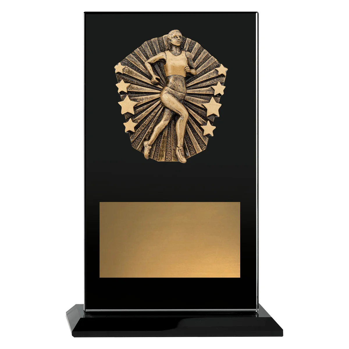 ckg202a-black Black cosmos glass - female running with glass construction