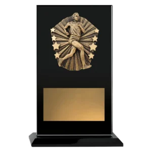 Black cosmos glass - male running with glass construction