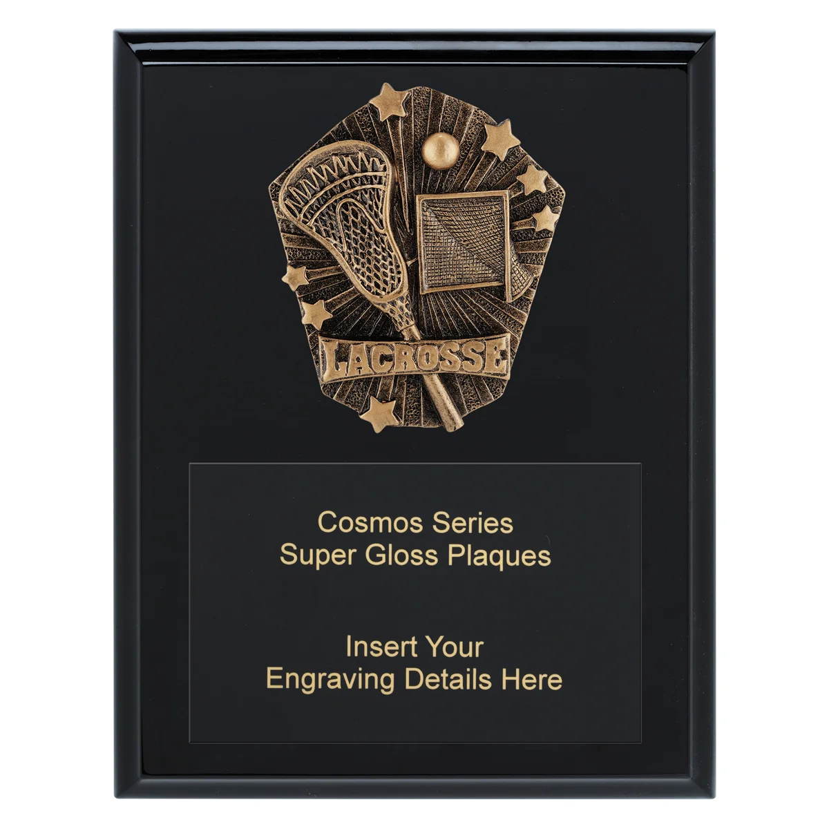 crk763a-black Black cosmos super plaque - lacrosse with timber construction