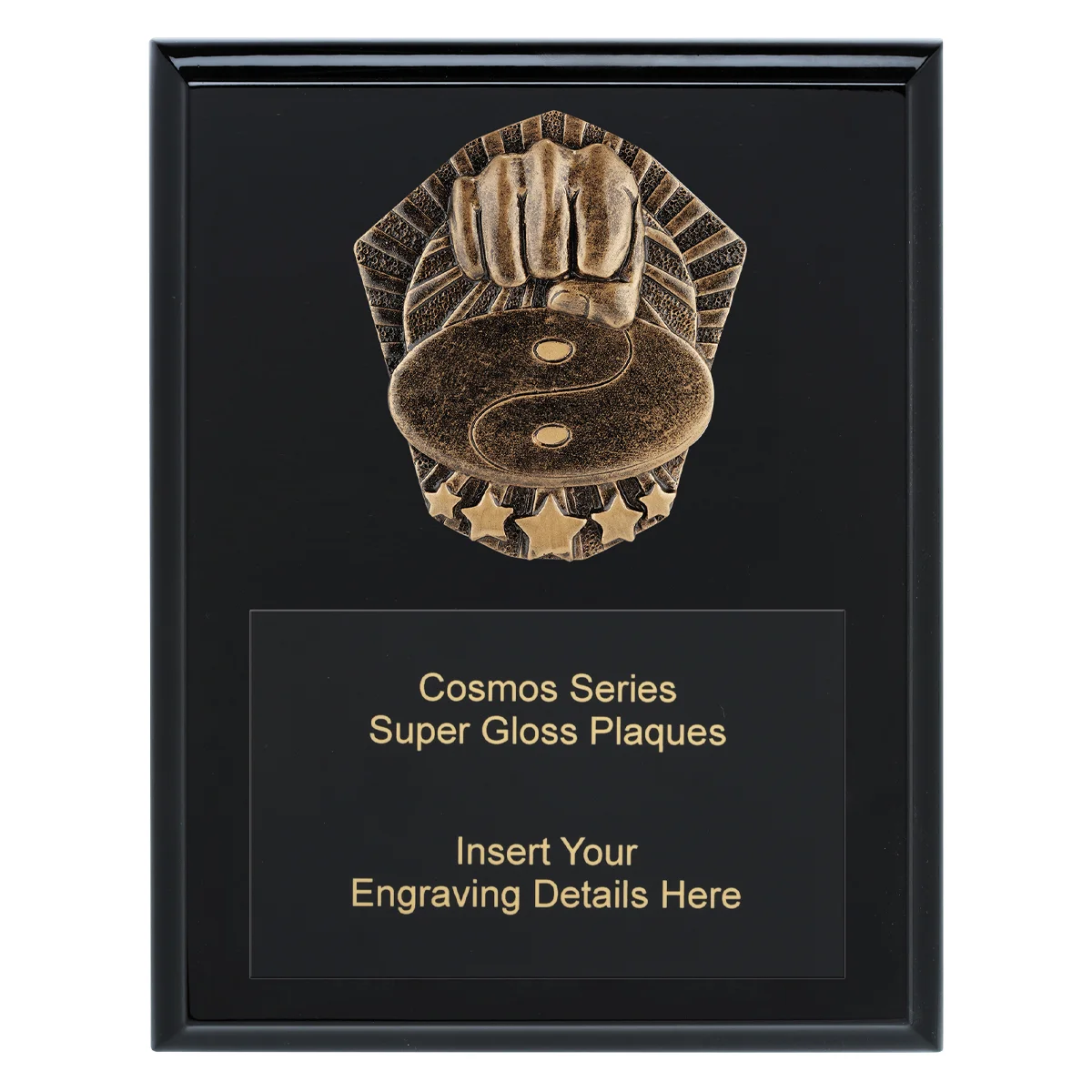 crk745a-black Black cosmos super plaque - martial arts with timber construction