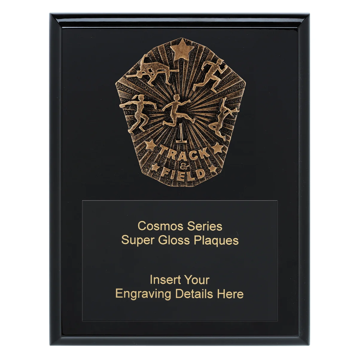 crk741a-black Black cosmos super plaque - track & field with timber construction