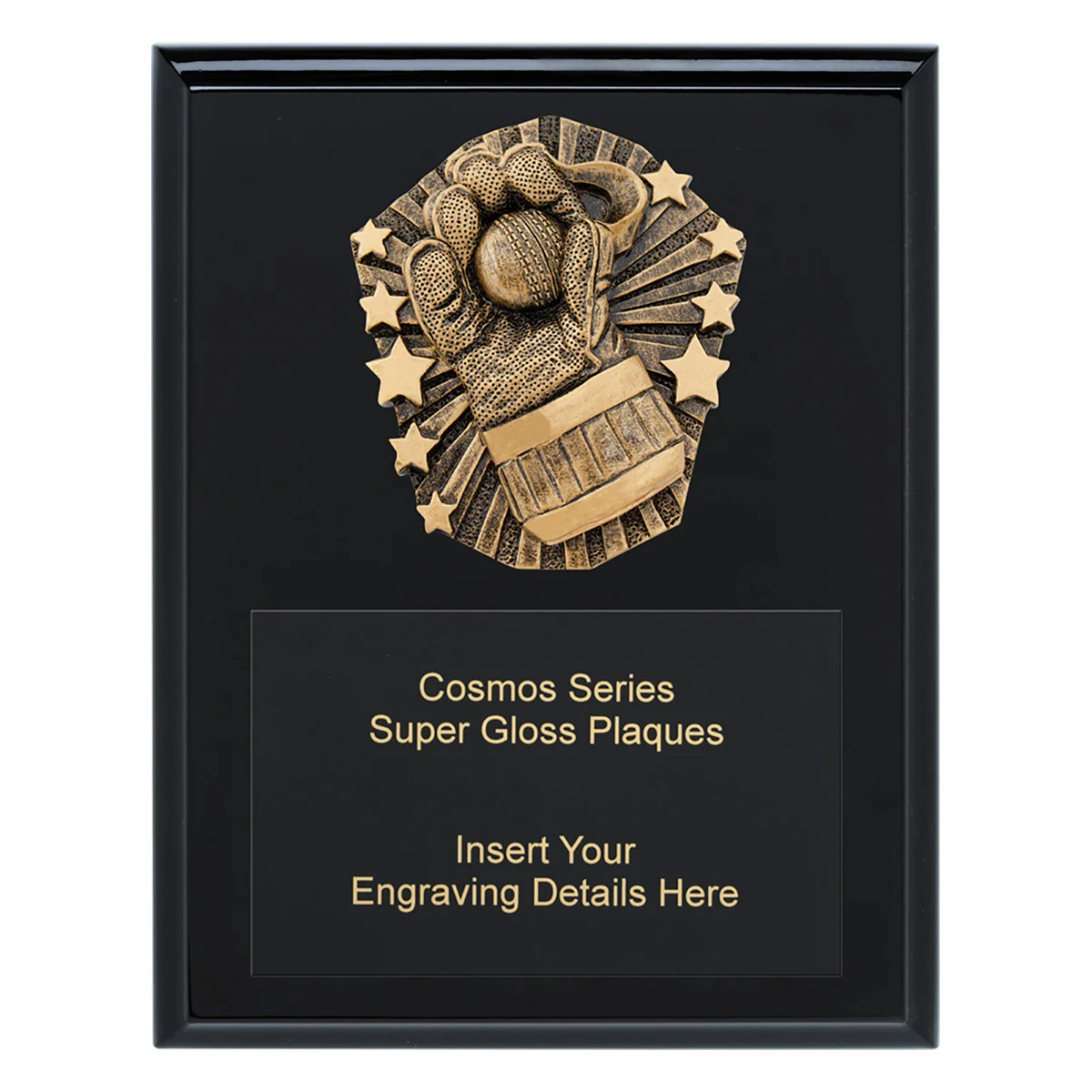 crk790a-black Black cosmos super plaque - wicketkeeper with timber construction