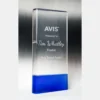 -blue-grey-bg Clear / blue crystal-vertical curved block with coloured plinth with crystal construction
