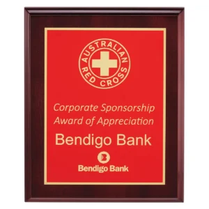 Red designer red plaque with timber construction
