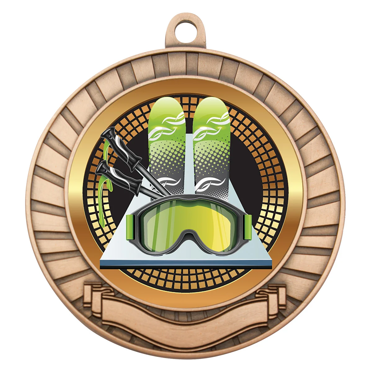 mes291b-bronze Bronze eco scroll - skiing with metal construction