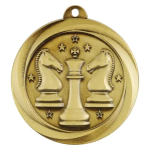 Gold econo chess medal with metal construction