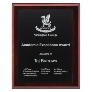 Walnut engraved plaques - black / silver with timber construction