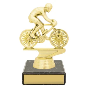 Gold figure trophy - cycling with plastic / marble construction