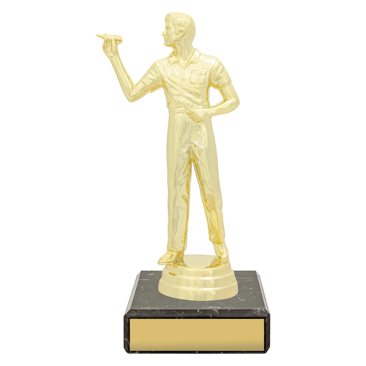 yb8338-gold Gold figure trophy - darts with plastic / marble construction