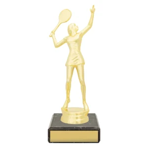 Gold figure trophy - female tennis with plastic / marble construction