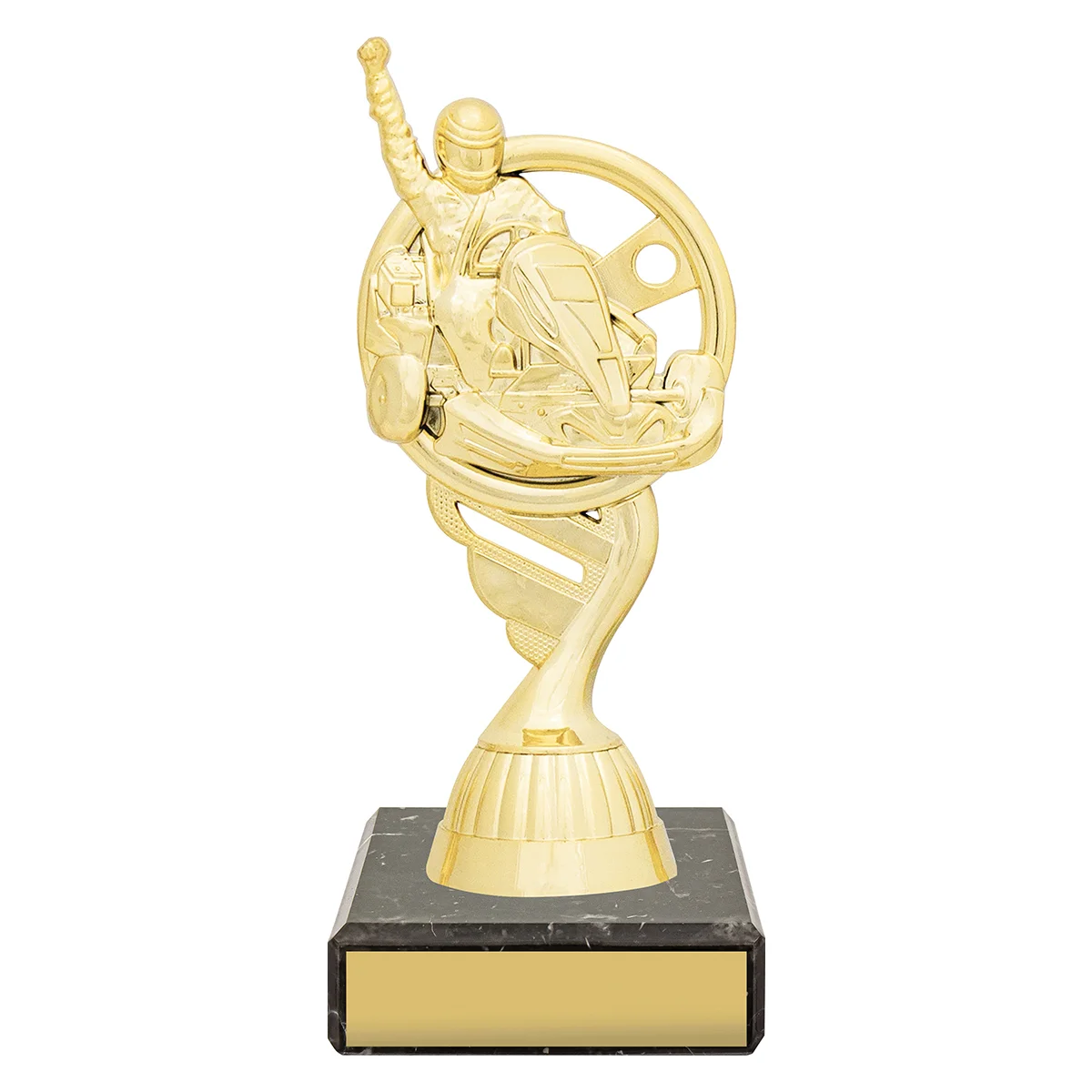 yb165-gold Gold figure trophy - go kart with plastic / marble construction