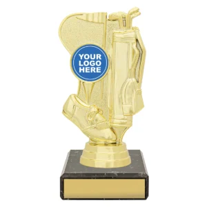 Gold figure trophy - golf theme with plastic / marble construction