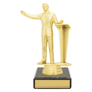 Gold figure trophy - male public speaking with plastic / marble construction