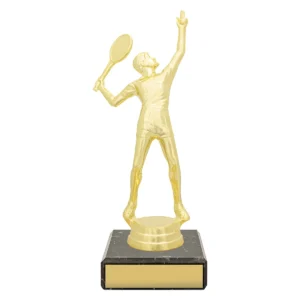 Gold figure trophy - male tennis with plastic / marble construction