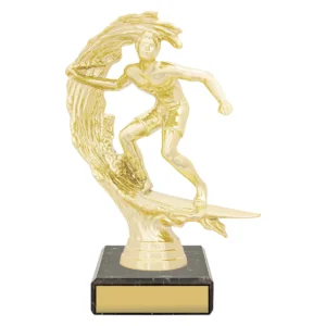Gold figure trophy - surfing with plastic / marble construction