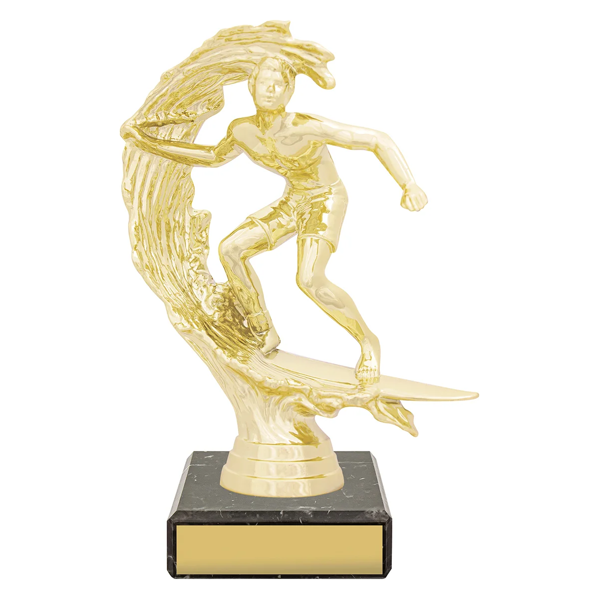 Gold figure trophy - surfing with plastic / marble construction