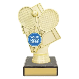 Gold figure trophy - tennis theme with plastic / marble construction
