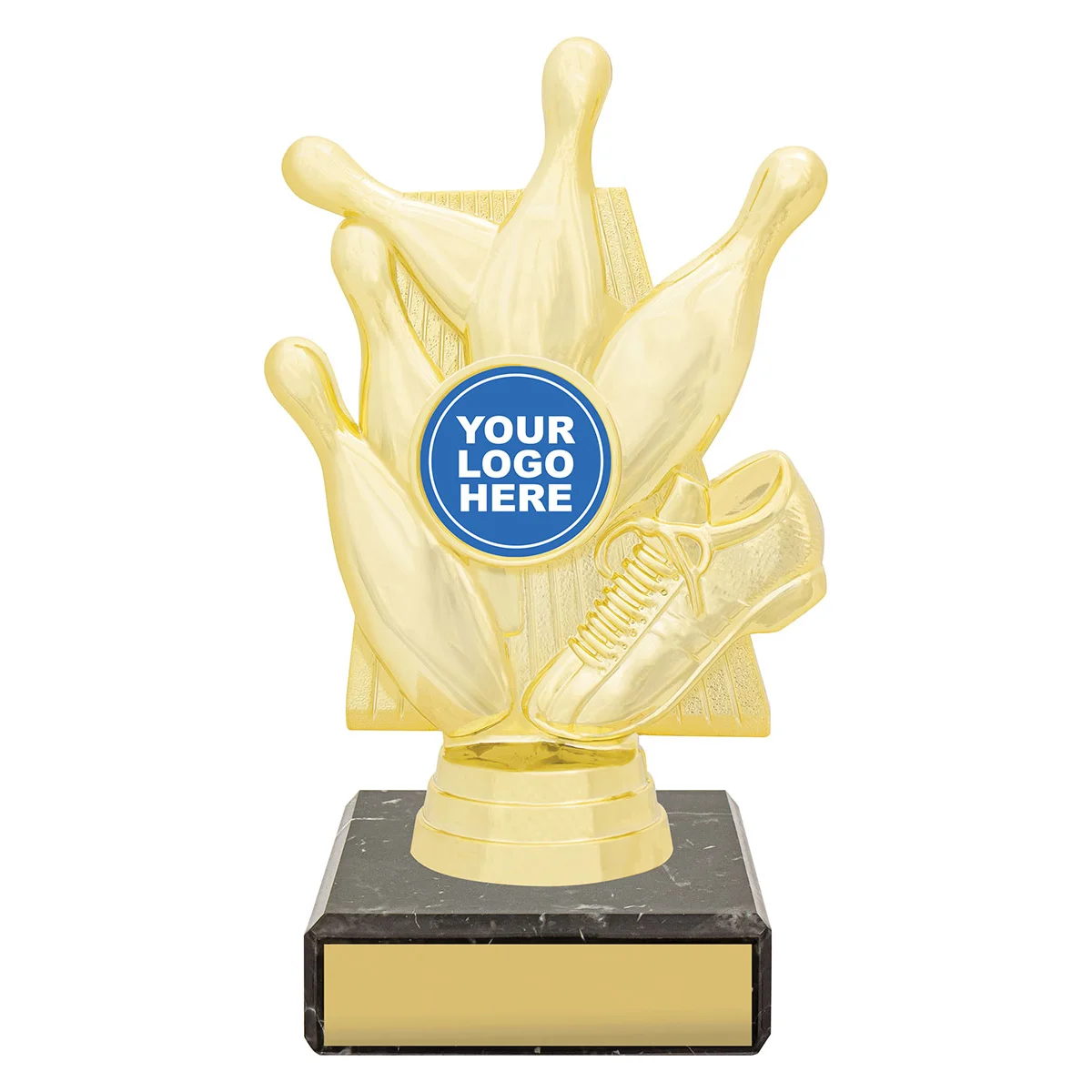 Gold figure trophy - tenpin with plastic / marble construction
