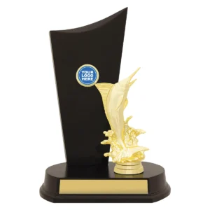 Gold fishing timber crest with plastic / timber construction