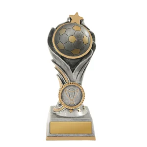 Silver / gold flame tower-football with resin construction