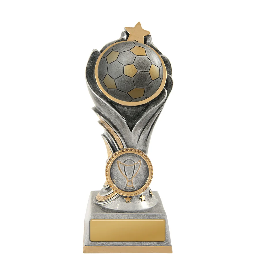 -gold Silver / gold flame tower-football with resin construction