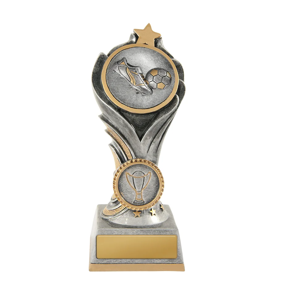 -gold Silver / gold flame tower-football with resin construction