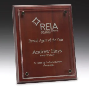 Walnut floating glass plaque with glass / timber construction